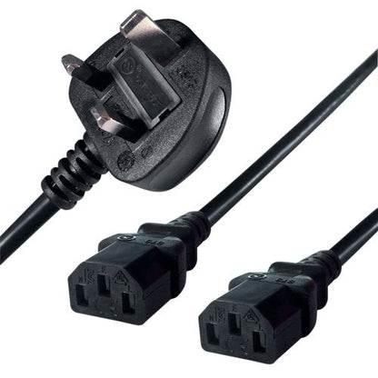 Connekt Gear 2.5m Mains Splitter Cable Plug To 2 C13 Sockets 27-0115B