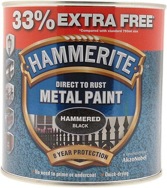 Hammerite 5158237 750Ml Metal Paint - Hammered Black 33% EXTRA