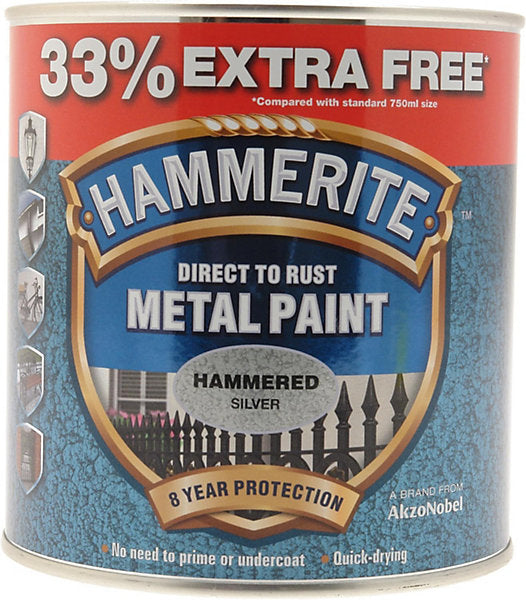 Hammerite 5158236 750Ml Metal Paint - Hammered Silver 33% EXTRA