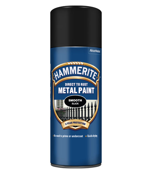 Hammerite Spray Paint for Metal | Direct to Rust Exterior Metal Paint | Smooth Finish BLACK 400m