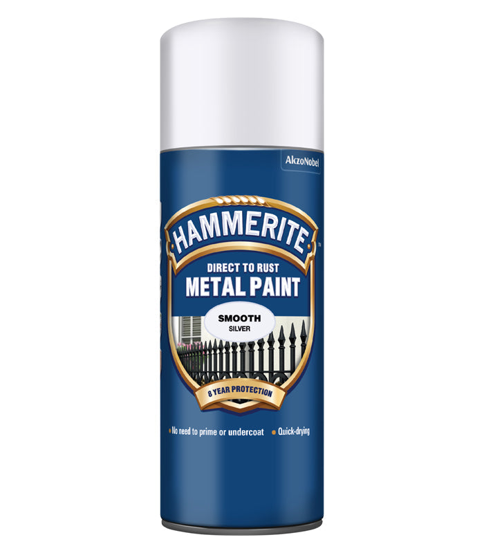 Hammerite Spray Paint for Metal | Direct to Rust Exterior Metal Paint | Smooth Finish | SILVER
