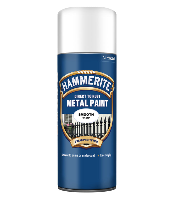 Hammerite Spray Paint for Metal | Direct to Rust Exterior Metal Paint | Smooth Finish | WHITE