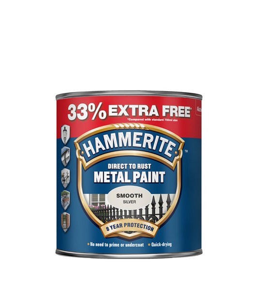 Hammerite 5158234 750Ml Metal Paint - Smooth Silver 33% EXTRA