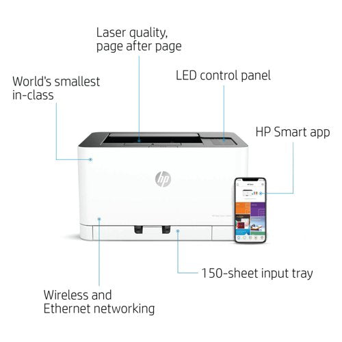HP Color Laser 150nw A4 Wireless Colour Laser Printer 4ZB95A