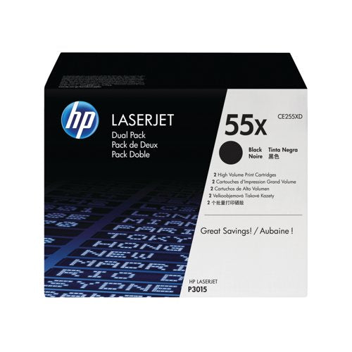 HP 55X Original LaserJet Toner Cartridge High Yield Black 2-pack CE255XD