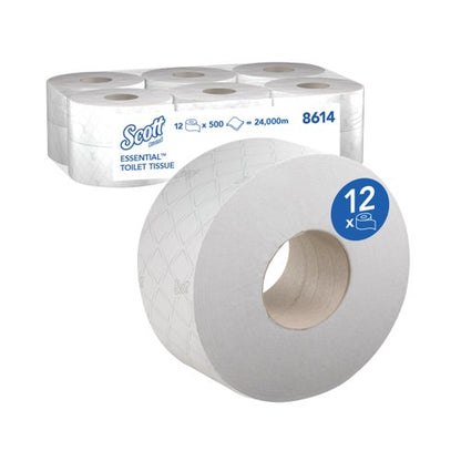 Scott Jumbo Toilet Tissue 2-Ply x500 White Pack of 12 8614