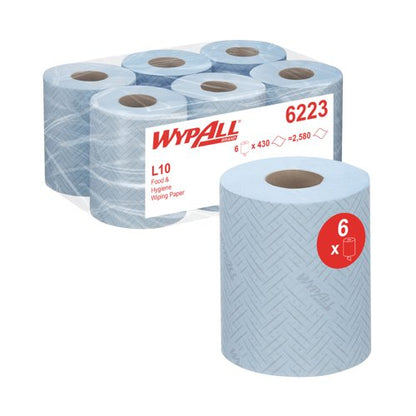Wypall L10 Food and Hygiene Paper Roll 1-Ply x430 Blue Pack of 6 6223