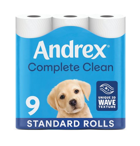 Andrex Complete Clean Toilet Roll 2-Ply 190 Sh/Roll Pack of 9 04970108