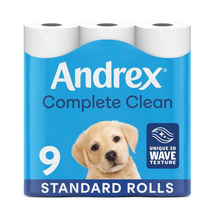 Andrex Complete Clean Toilet Roll 2-Ply 190 Sh/Roll Pack of 9 04970108