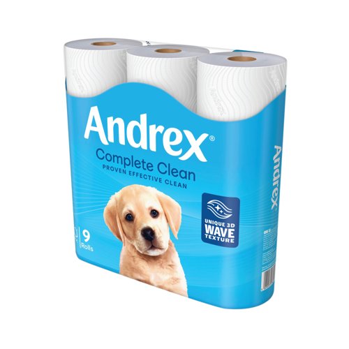 Andrex Complete Clean Toilet Roll 2-Ply 190 Sh/Roll Pack of 9 04970108