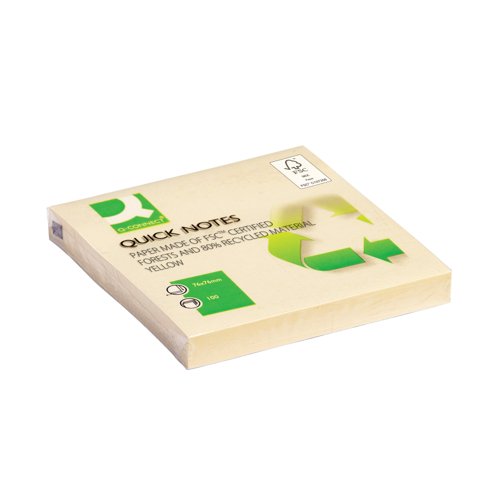 Q-Connect Quick Notes Recycled 76x76mm Yellow (Pack of 12) KF05609