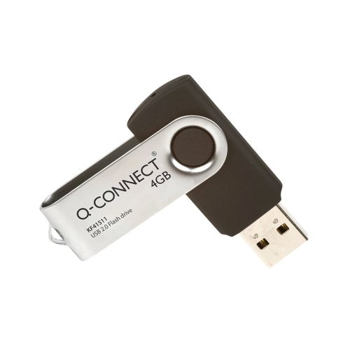 Q-Connect USB 2.0 Swivel 4GB Flash Drive Silver/Black KF41511