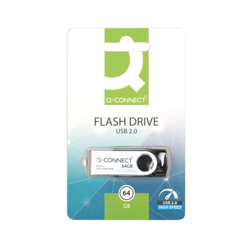 Q-Connect USB 2.0 Swivel 64GB Flash Drive Silver/Black KF41514
