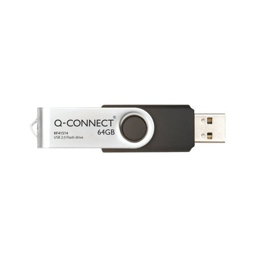 Q-Connect USB 2.0 Swivel 64GB Flash Drive Silver/Black KF41514