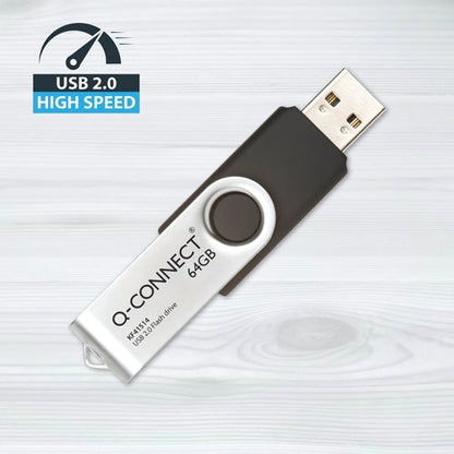 Q-Connect USB 2.0 Swivel 64GB Flash Drive Silver/Black KF41514