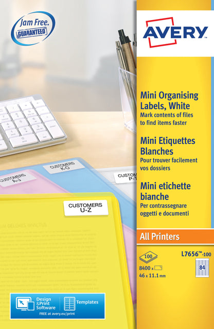 Avery Laser Mini Label 46x11mm 84 Per A4 Sheet White (Pack 8400 Labels) L7656-100