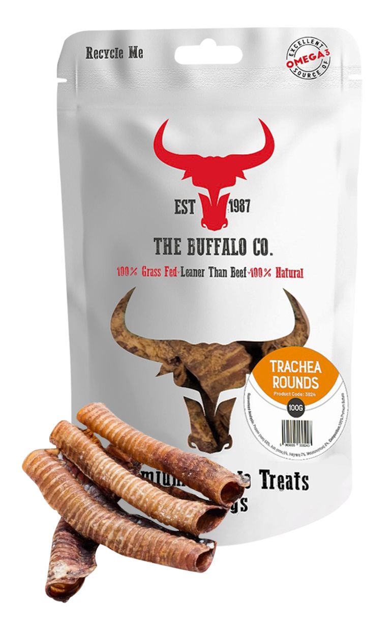 The Buffalo Co. Buffalo Trachea Rounds for Dogs | 100% Natural Grass-Fed Dog Treats | 1 x 100g