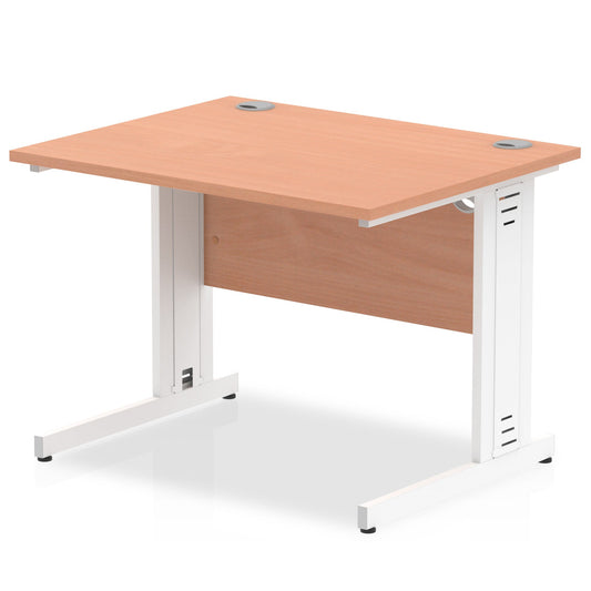 Impulse 1000 x 800mm Straight Desk Beech Top White Cable Managed Leg MI001753