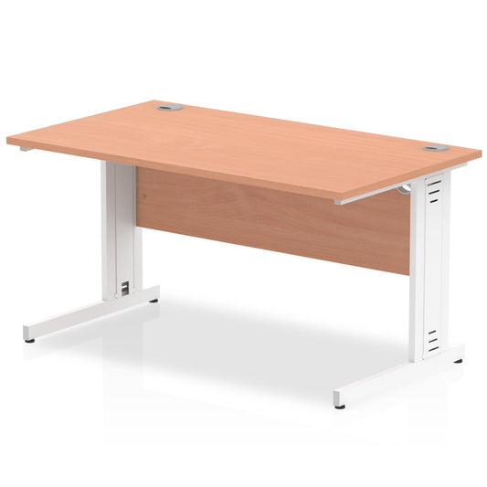 Impulse 1400 x 800mm Straight Desk Beech Top White Cable Managed Leg MI001755