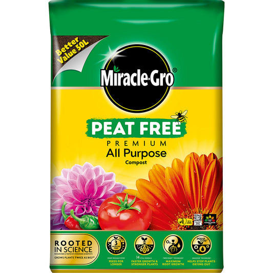 Miracle-Gro Peat Free Premium All Purpose Compost, 50 Litres.