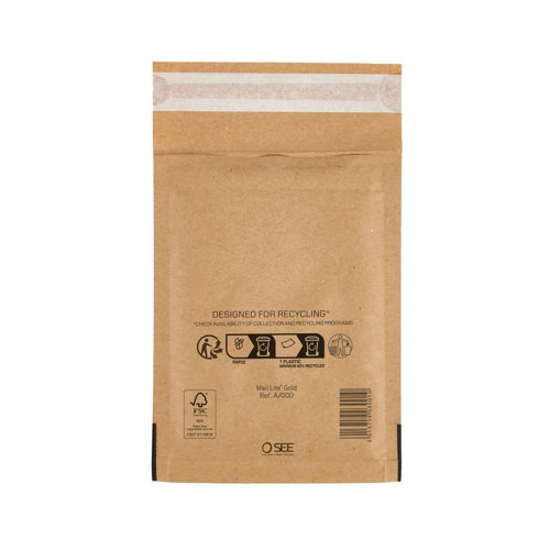 Sealed Air Bubble Lined Postal Bag Gold A000 110x160mm (Pack of 100) 103027400