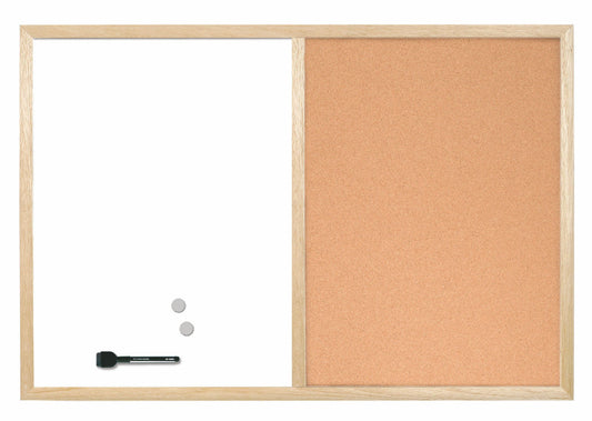 Bi-Office Combination Board Cork/Non Magnetic Whiteboard Pine Frame 900x600mm - MX07001010