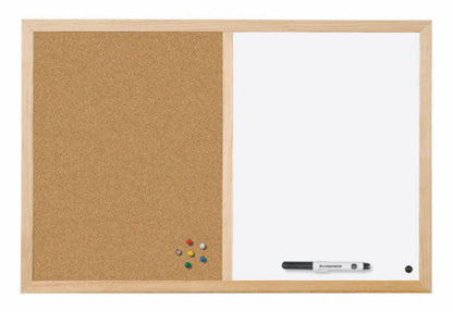Bi-Office Combination Board Cork/Non Magnetic Whiteboard Pine Frame 900x600mm - MX07001010