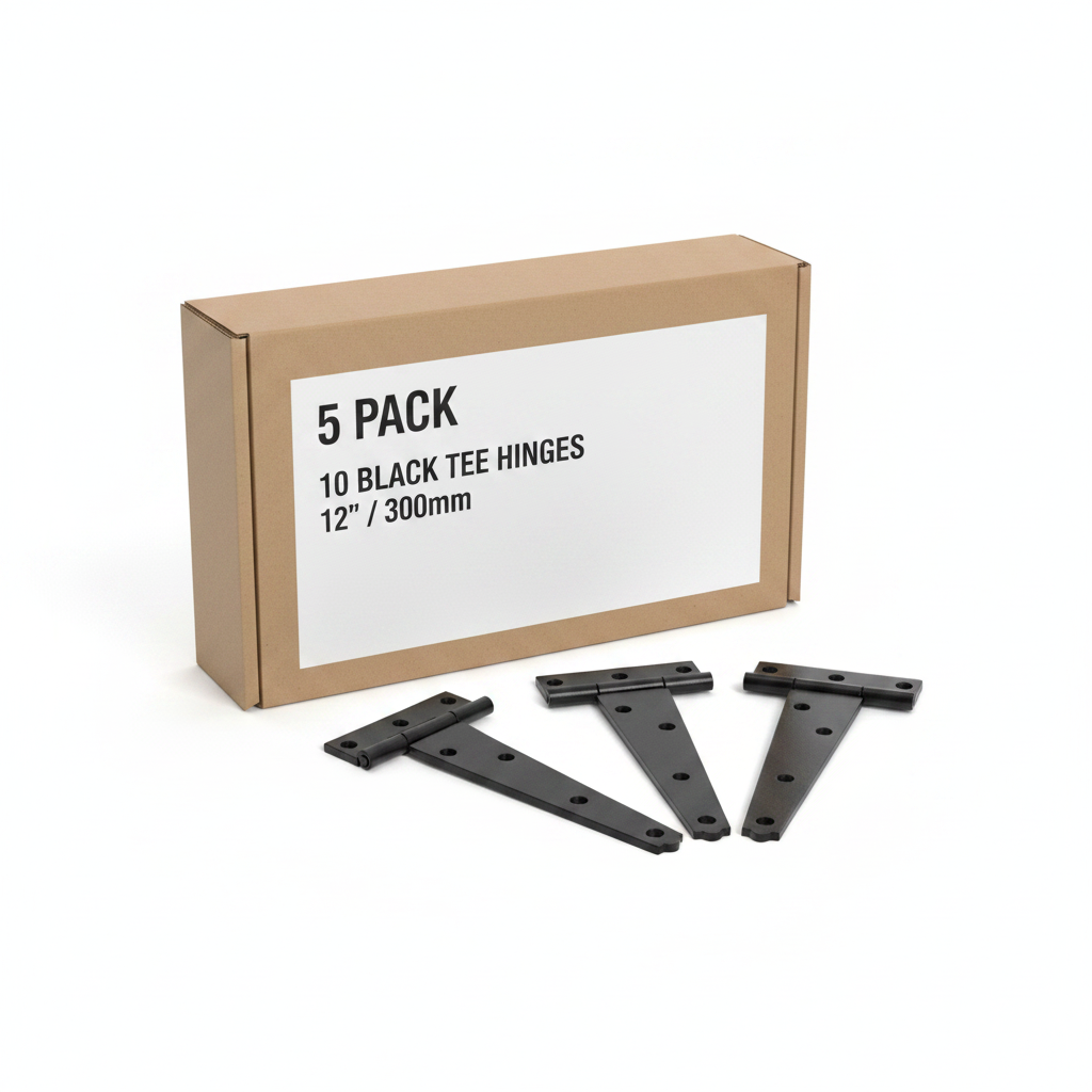 Pair of Light Duty Tee Hinges in Black or Zinc Plated Finish 250mm (10") Black