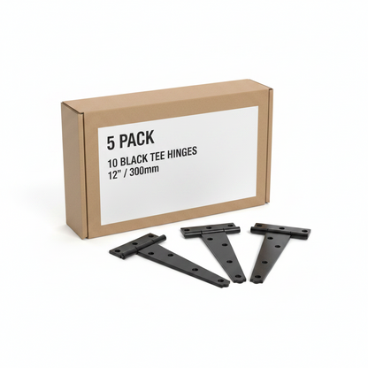 Pair of Light Duty Tee Hinges in Black or Zinc Plated Finish 250mm (10") Black