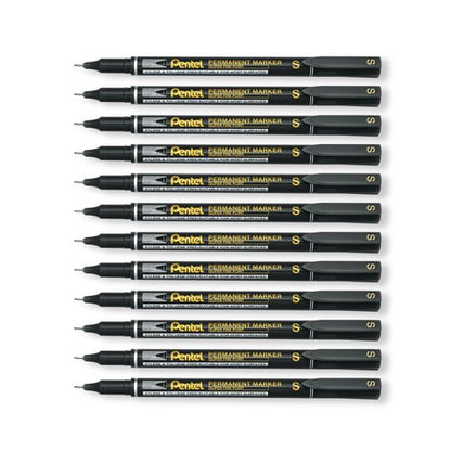 Pentel Permanent Marker Super Fine Point Black Pack of 12 NFS410-A
