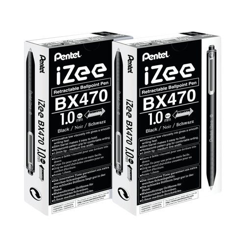 Pentel iZee Retractable Ballpoint Pen 1.0mm Black (Pack of 12) 2For1