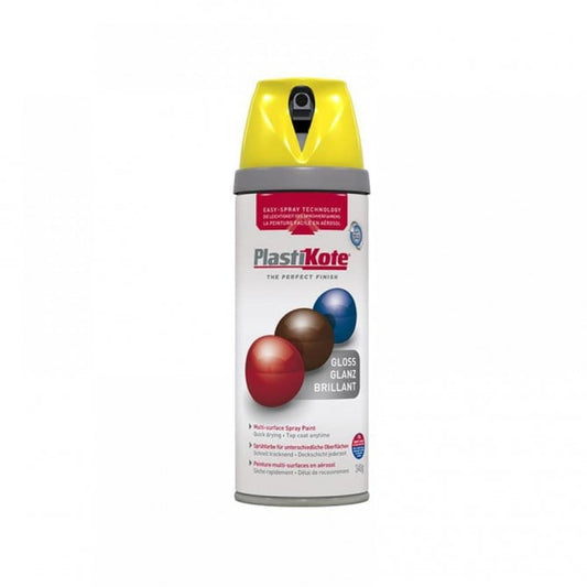 lastikote Twist & Spray Paint Premium Gloss New Yellow 400ml | Multi Surface Use