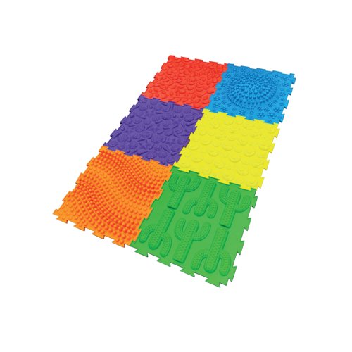 Massage Puzzle Textured Floor Tiles Indoor/Outdoor Use Assorted Bright Colours (Pack of 6) TEXMP6-BR