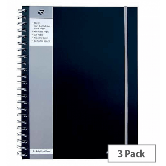 Pukka Pad Black A4 Polypropylene Jotta Notebook Pack of 3