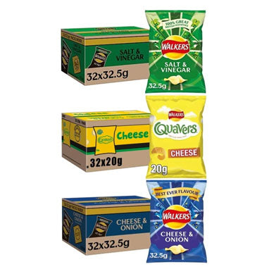 Walkers Crisps Multipack 96 Pack (Quavers, Salt & Vinegar, Cheese & Onion)