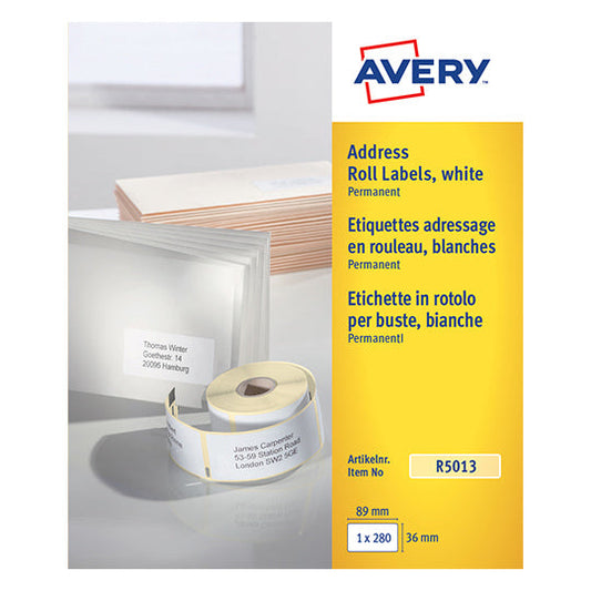 Avery Address Label Roll 89x36mm White (Pack 280 Labels) R5013