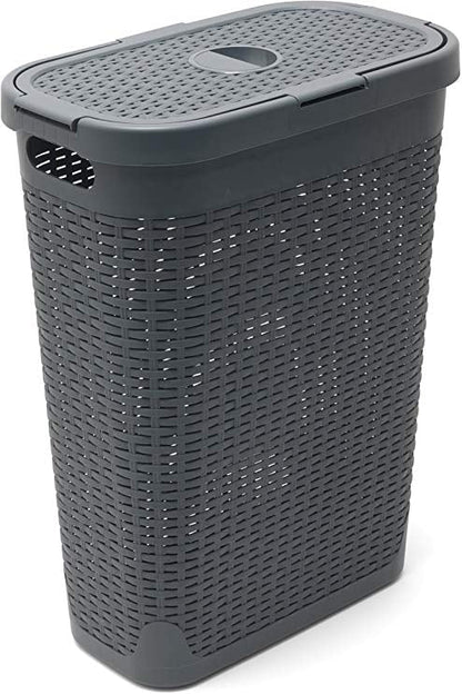 Addis Rattan Charcoal Slim Laundry Hamper 40 Litre - UK BUSINESS SUPPLIES