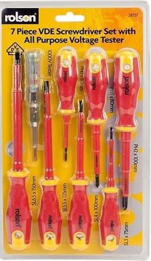Rolson 7pc VDE Screwdriver Set with Voltage Tester