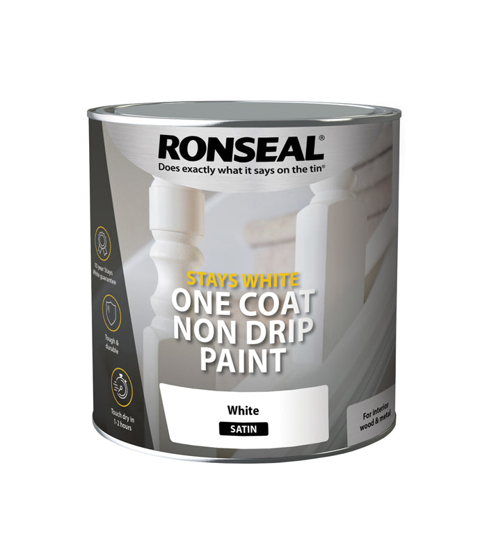Ronseal Stays White |  One Coat |  Satin Paint |  White | 2.5 Litre