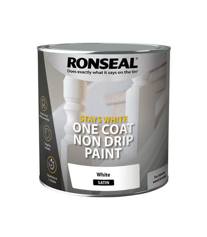 Ronseal Stays White |  One Coat |  Satin Paint |  White | 2.5 Litre