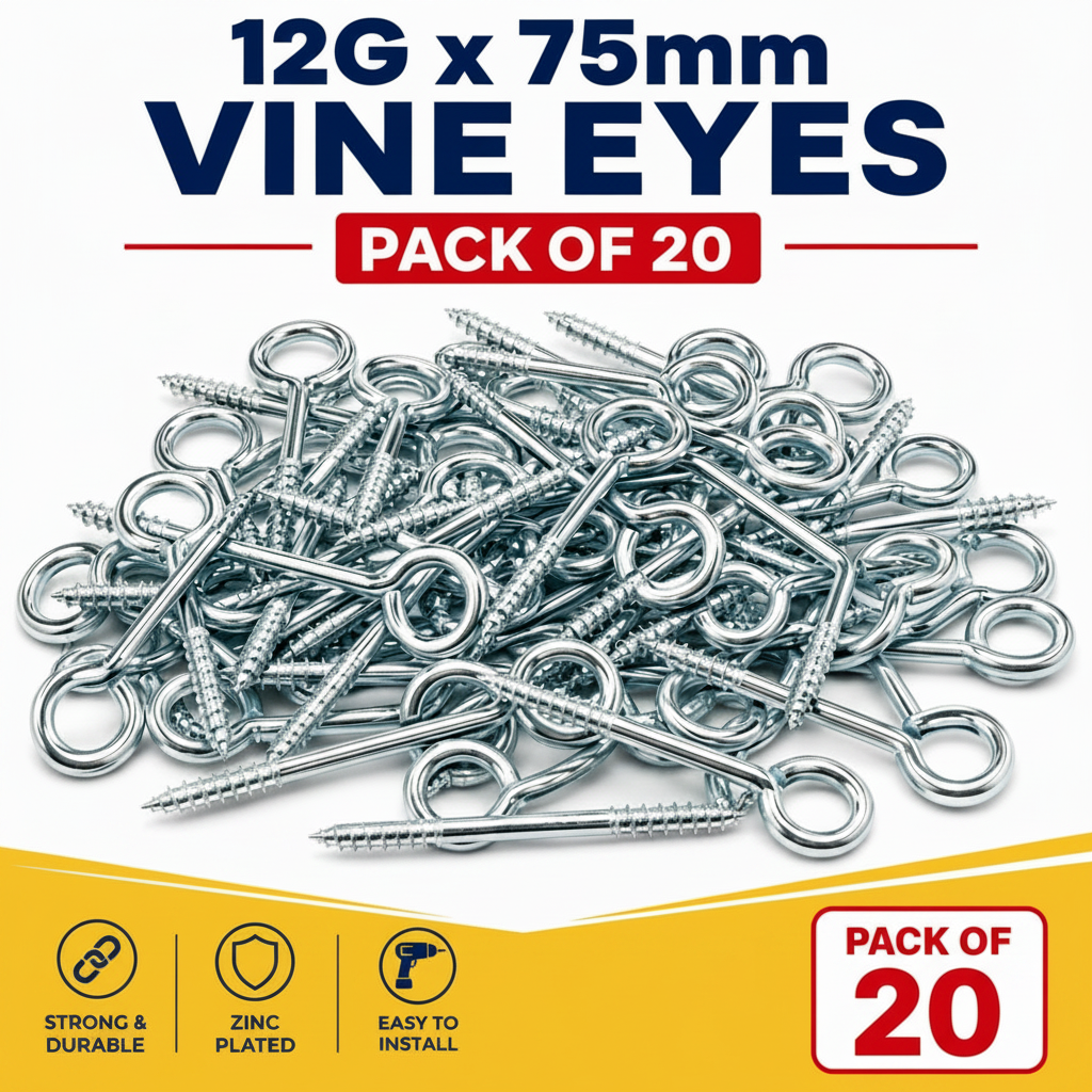 Stainless Steel Vine Eyes | Wood Screw Eye | 75mm | 1 x 20 Pack