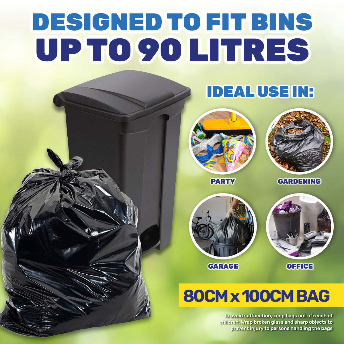 Super Strong Refuse / Bin Sacks Large 90 Litre & 100% Recycled 10's