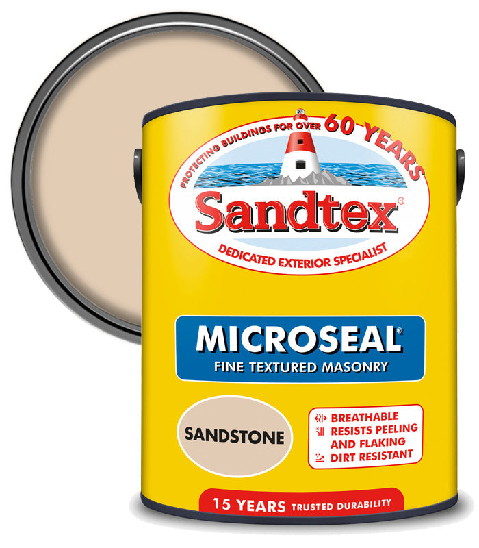 Sandtex Microseal | Fine Textured  Masonry Paint |Sandstone | 5 Litre