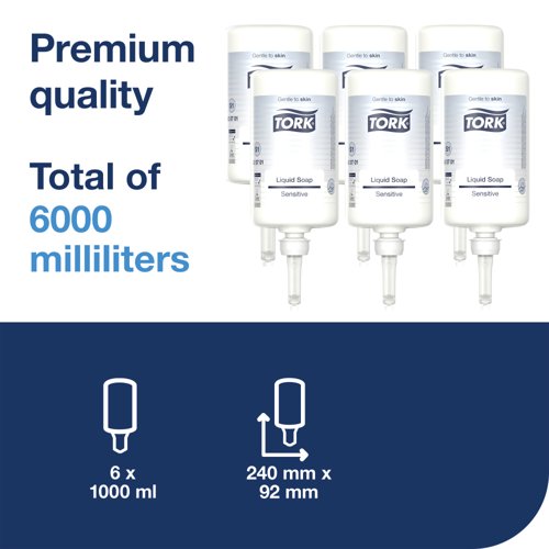 Tork Extra Mild Liquid Soap Refill S1 Non Perfumed 1 Litre (Pack of 6) 420701