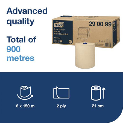 Tork Matic Paper Hand Towel Roll Natural (Pack of 6) 290099