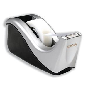 Scotch C60 Deluxe Desktop Tape Dispenser (Silver/Black) with 1 Roll (19mm x 33m) Tape