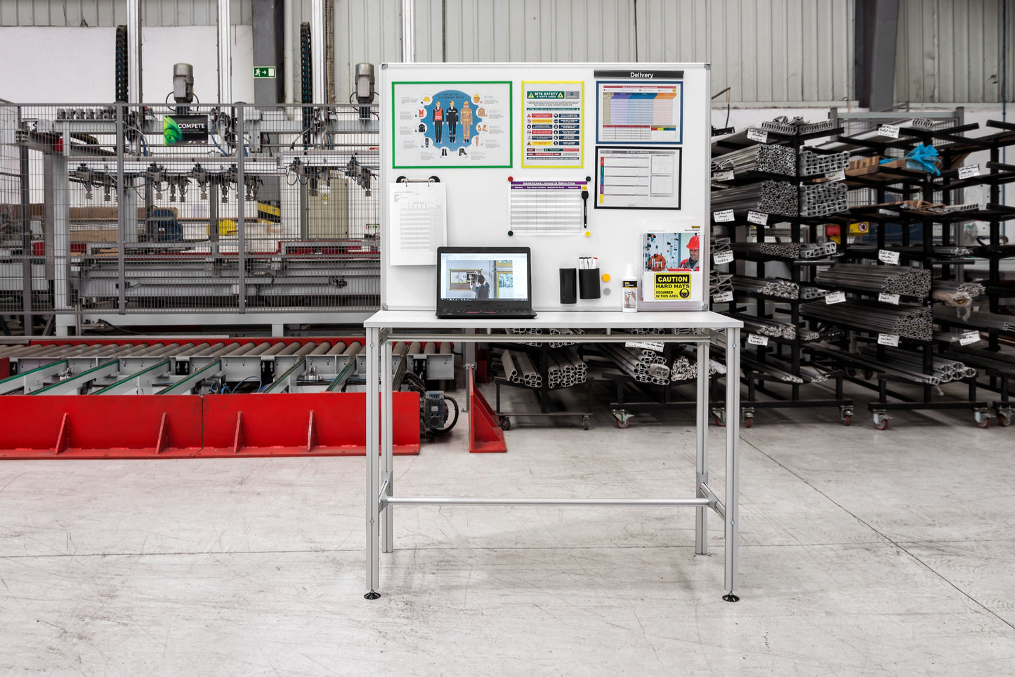 Bi-Office Desk with Magnetic Laquered Steel Whiteboard 1200x900mm Silver - SD162606