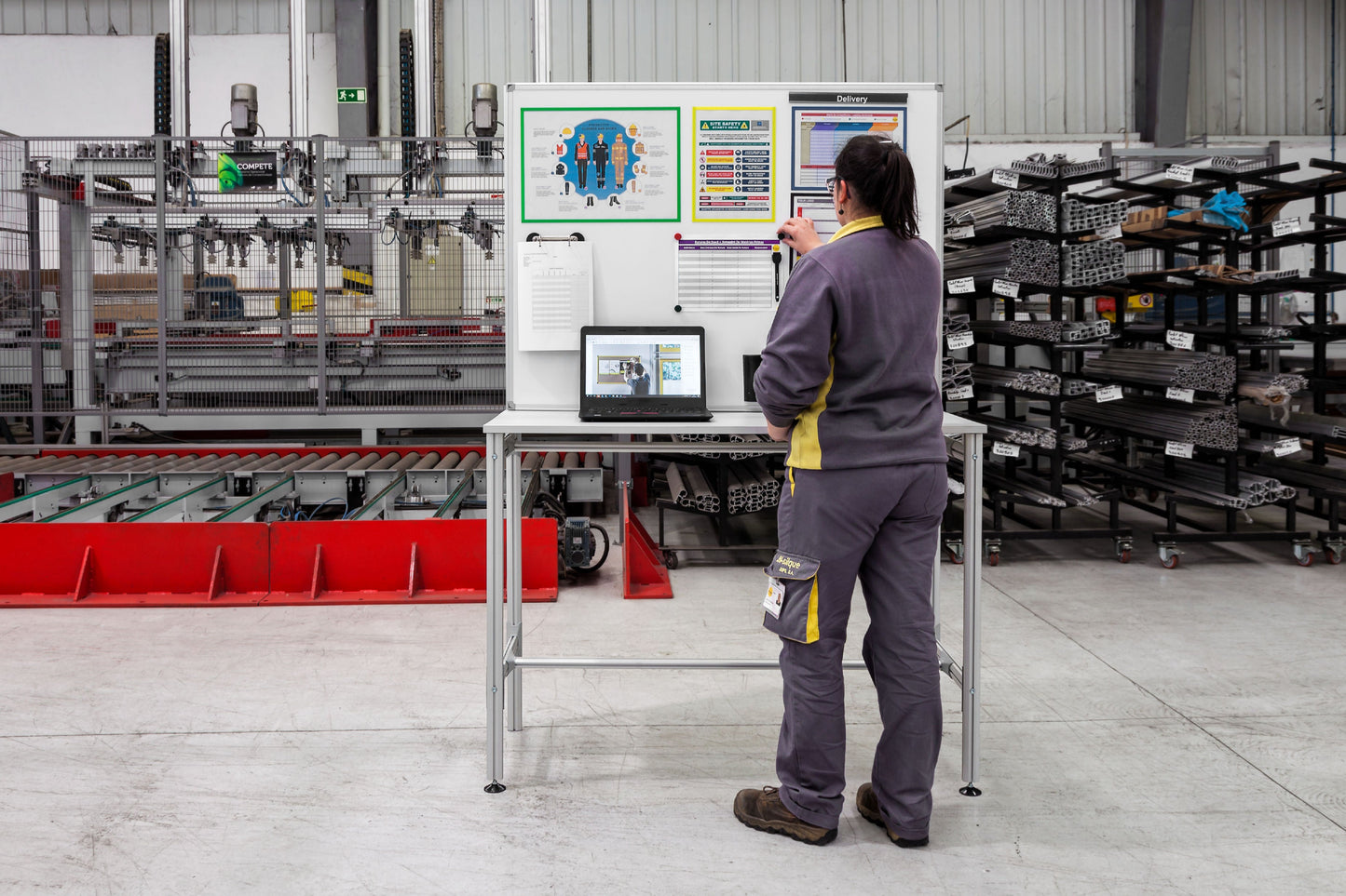 Bi-Office Desk with Magnetic Laquered Steel Whiteboard 1200x900mm Silver - SD162606