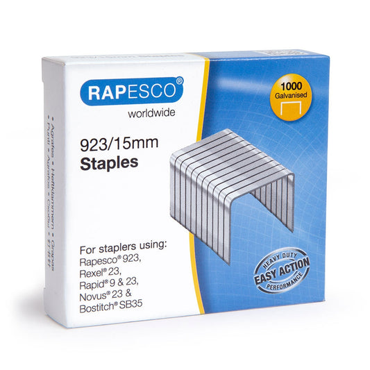 Rapesco 923/15mm Galvanised Heavy Duty Staples (Pack of 1000)
