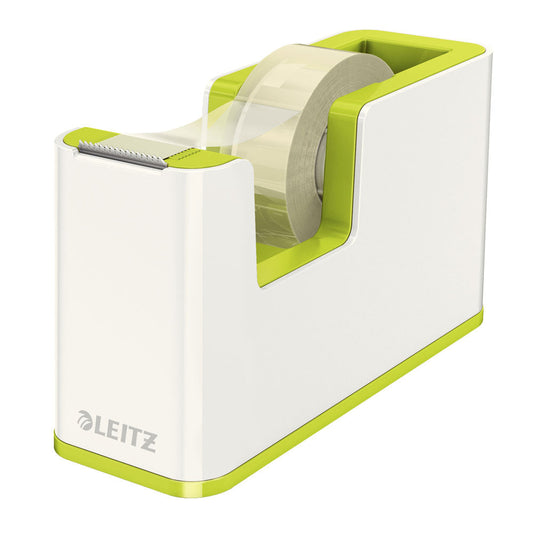 Leitz 53641054 Tape Dispenser, Heavy Base with Tape, Wow Range, Pearl White/Green